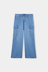 Women Light Blue Wide Leg Six Pocket Pant